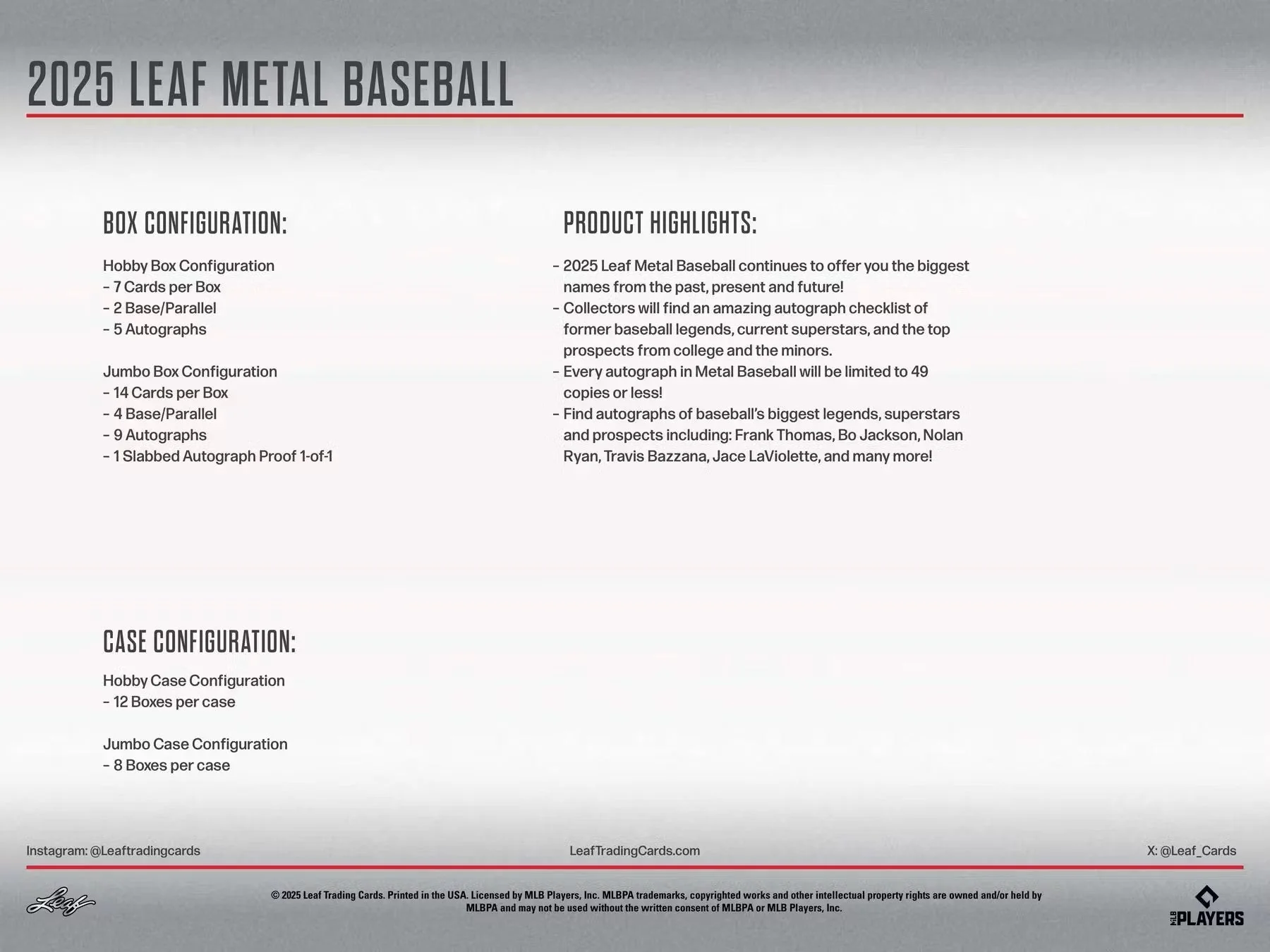 2025 Leaf Metal Baseball Jumbo Box | Columbia Sports Cards - Image 8