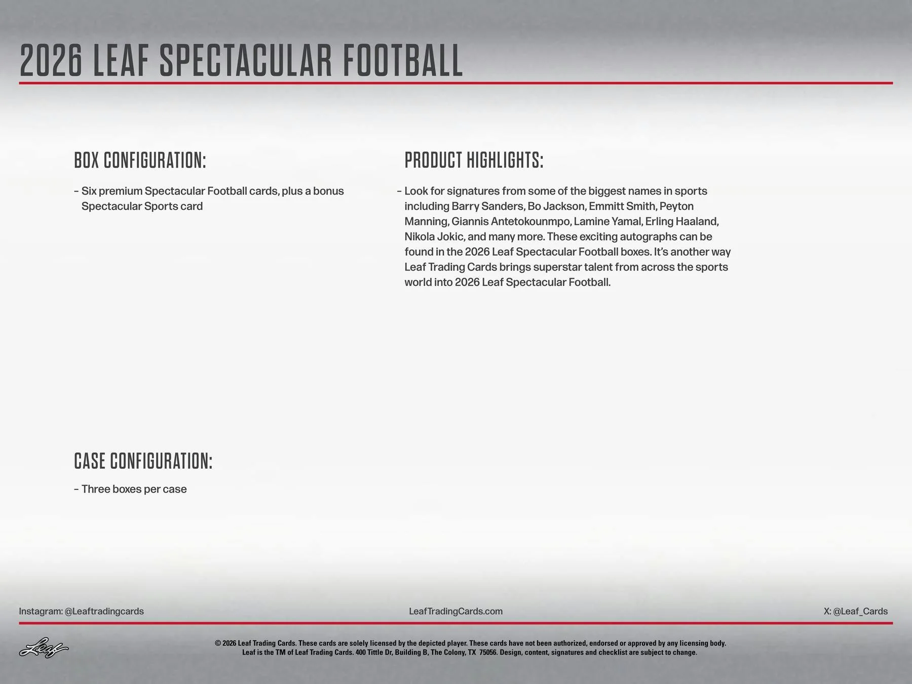 2026 Leaf Spectacular Football Hobby Box | Columbia Sports Cards - Image 14