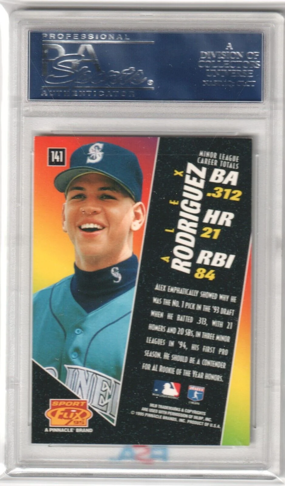 ALEX RODRIGUEZ 1995 Pinnacle Sportflix RC Rookie #141 PSA 10 GEM MINT MARINERS - Image 2