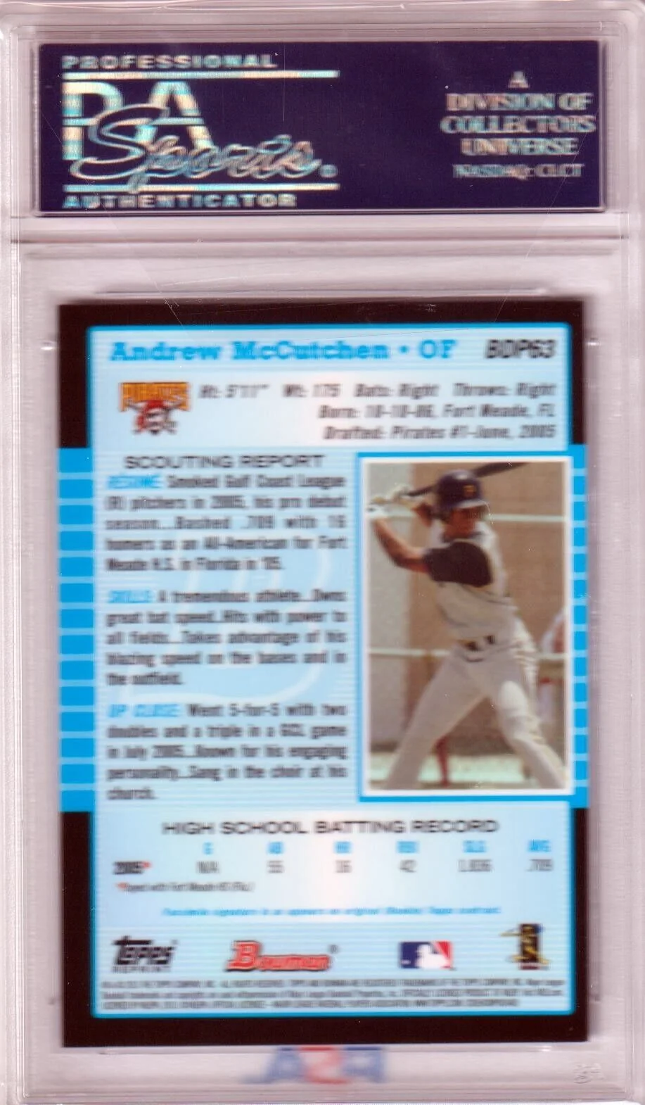 ANDREW McCUTCHEN 2013 Bowman 1st Blue Sapphire #BDP63 PSA 10 GEM MINT - PIRATES - Image 2