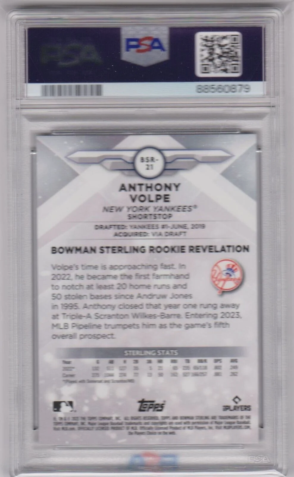 ANTHONY VOLPE 2023 Bowman Sterling RC Rookie PSA 10 GEM MINT - YANKEES - Image 2