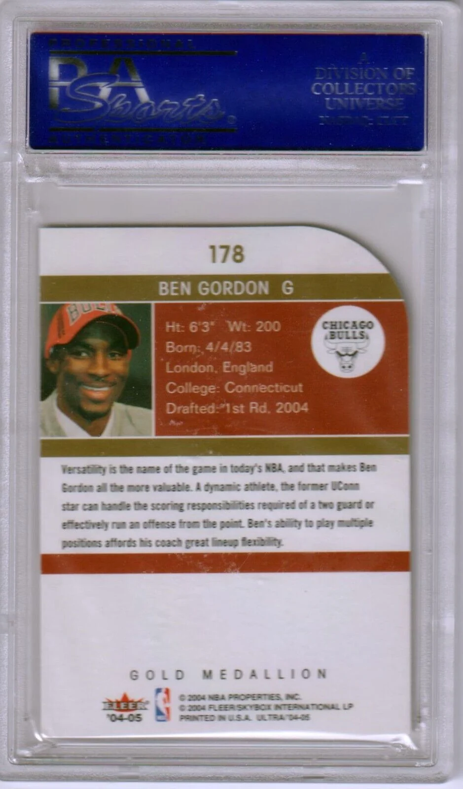 BEN GORDON 2004-05 Fleer Ultra RC Rookie Gold Medallion Lucky 13 PSA 10 - POP 5 - Image 2