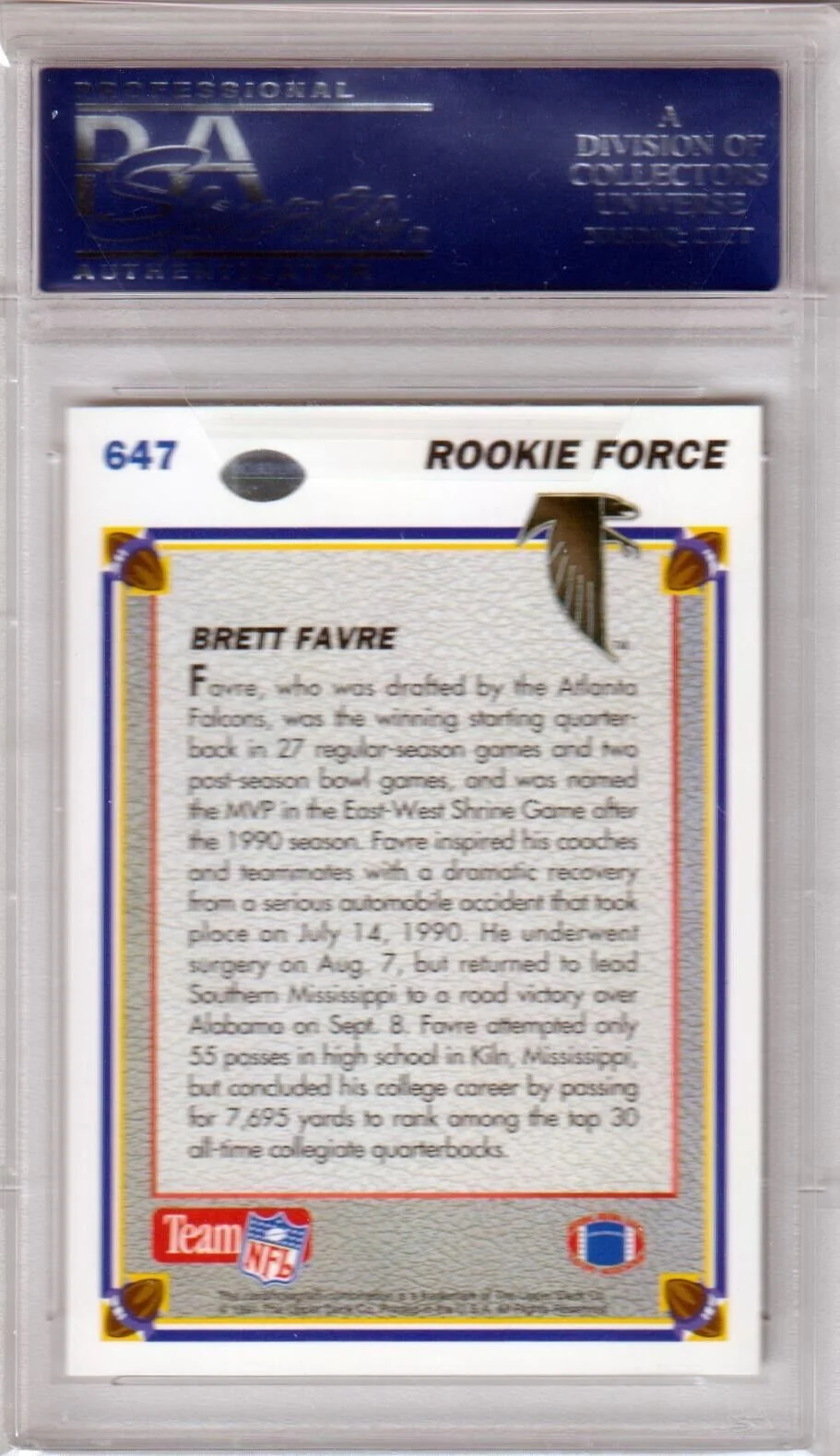 BRETT FAVRE 1991 Upper Deck RC Rookie #647 PSA 10 GEM MINT - FALCONS PACKERS - Image 2