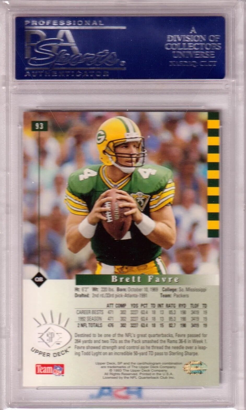 BRETT FAVRE 1993 Upper Deck SP #93 PSA 10 - PACKERS - Image 2
