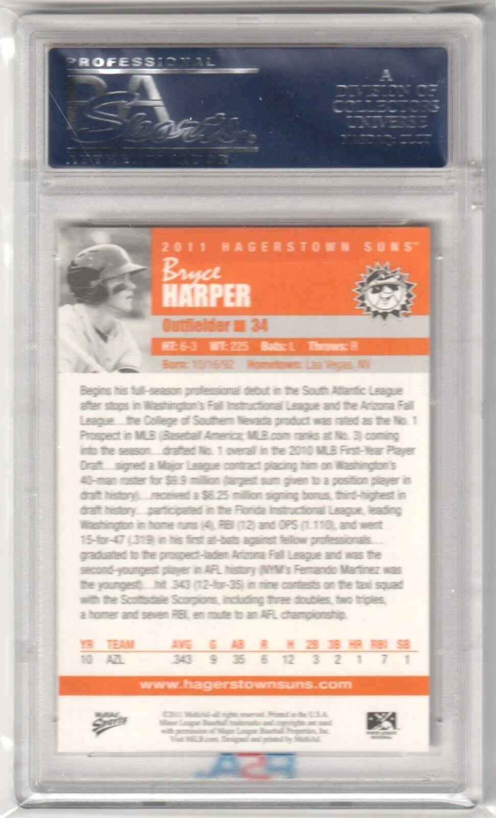 BRYCE HARPER 2011 Multi-Ad Hagerstown Suns RC PSA 10 GEM MINT - PHILLIES - Image 2