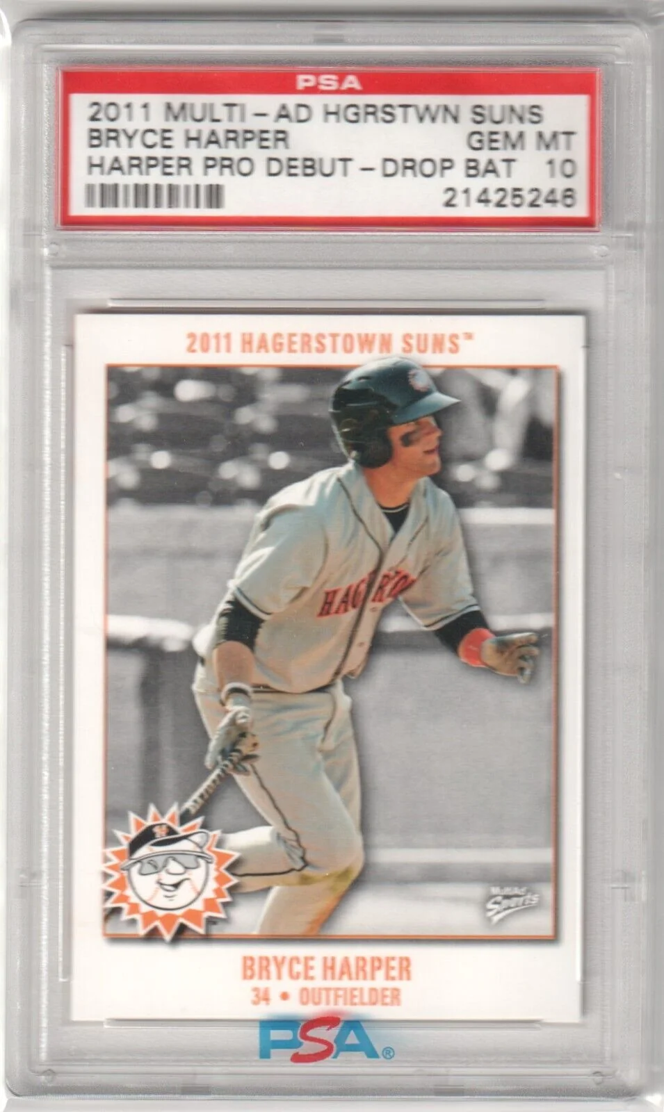 BRYCE HARPER 2011 Multi-Ad Hagerstown Suns RC PSA 10 GEM MINT - PHILLIES Bat