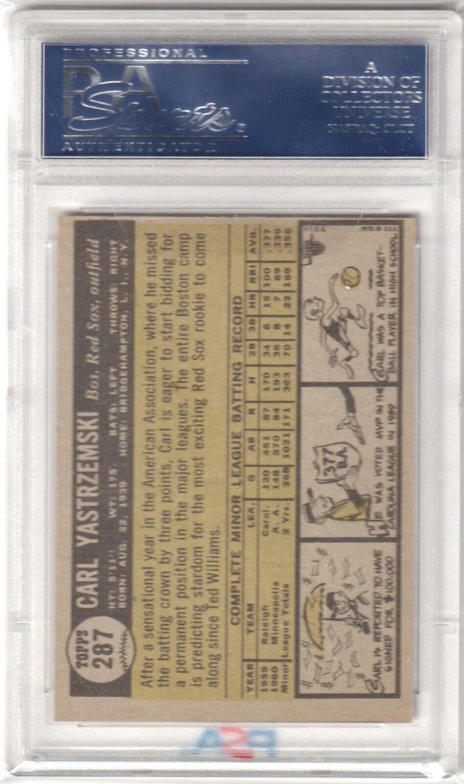 CARL YASTRZEMSKI 1961 Topps Star Rookie #287 PSA 5 EX - RED SOX - Image 2