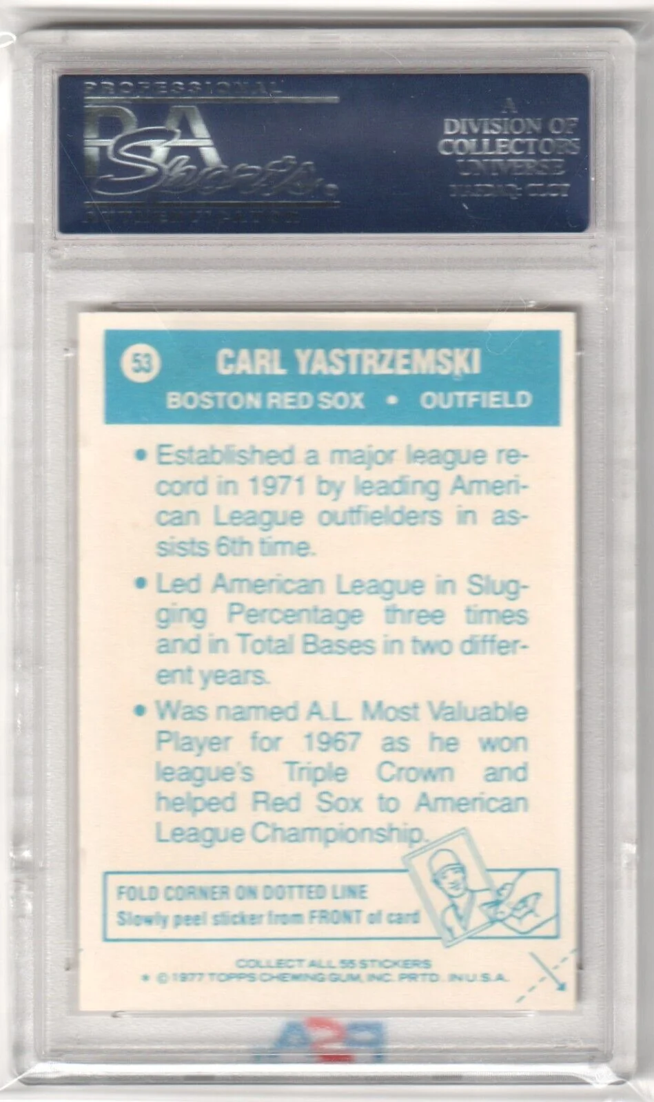 CARL YASTRZEMSKI 1977 Topps Cloth Stickers #53 PSA 8 NM-MT - RED SOX - Image 2