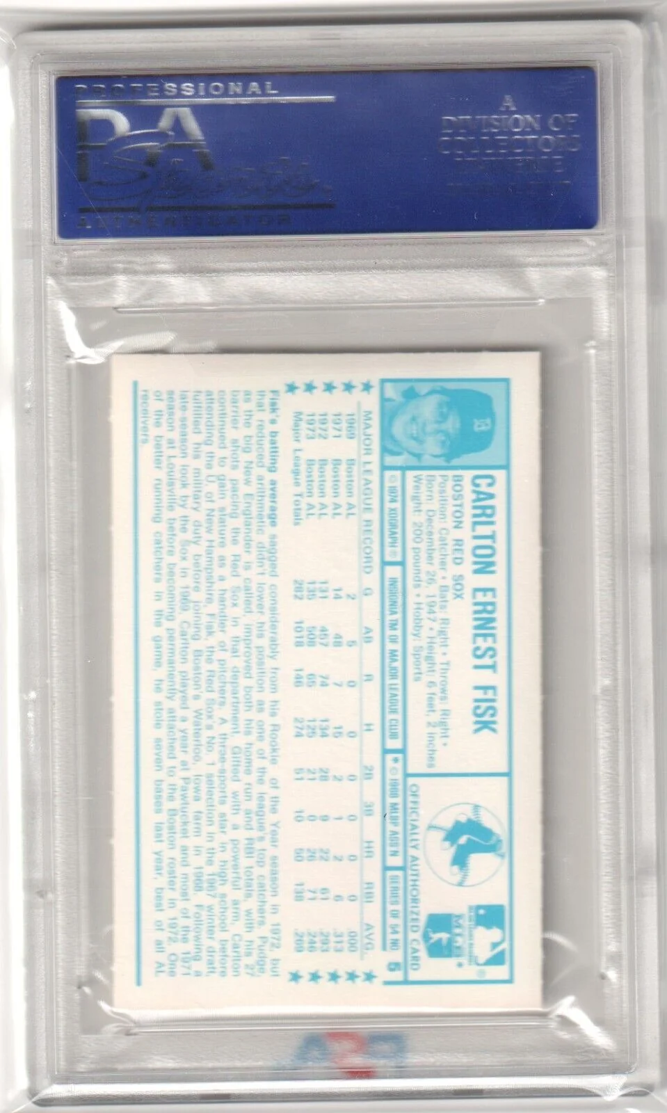 CARLTON FISK 1974 Kellogg's 3-D Super Stars #5 PSA 8 NM-MT - RED SOX - Image 2