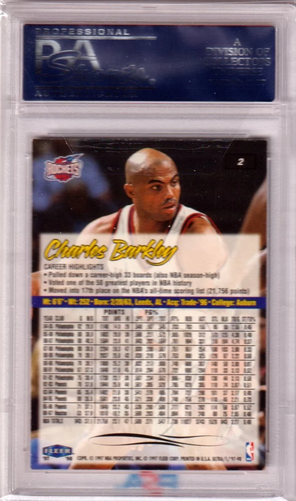 CHARLES BARKLEY 1997-98 Fleer Ultra # 2 PSA 10 GEM MINT - SUNS - Image 2