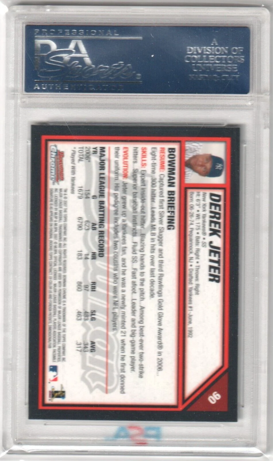 DEREK JETER 2007 Bowman Chrome #90 PSA 10 GEM MINT - YANKEES - Image 2
