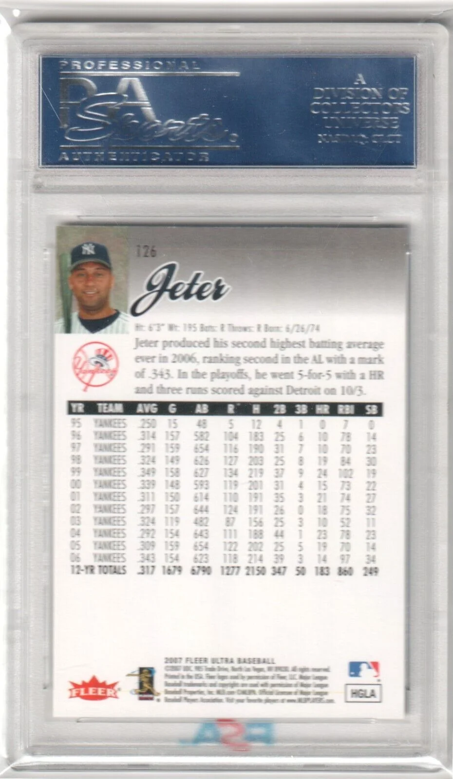 DEREK JETER 2007 Fleer Ultra #126 PSA 10 GEM MINT - YANKEES - Image 2