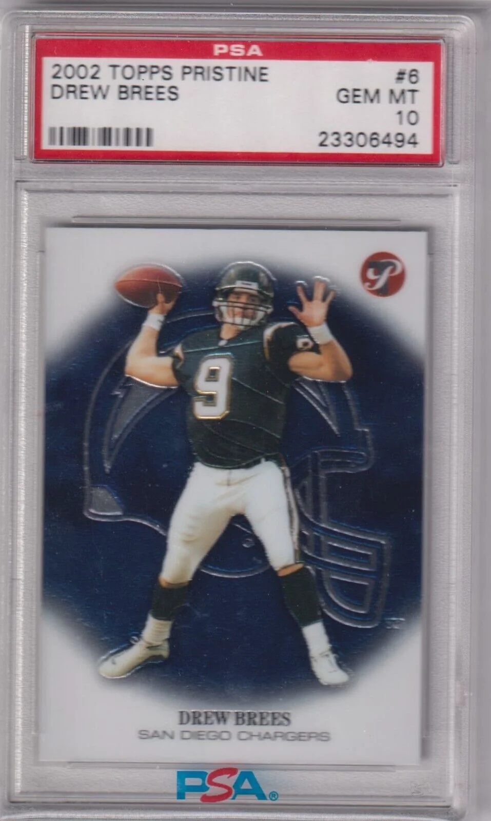 DREW BREES 2002 Topps Pristine #6 PSA 10 GEM MINT - CHARGERS SAINTS