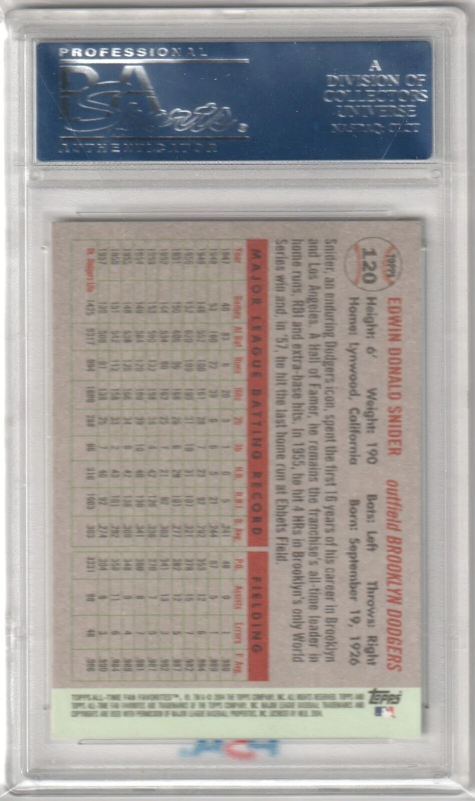 DUKE SNIDER 2004 Topps Fan Favorites Autograph Auto #72 PSA Certified - DODGERS - Image 2