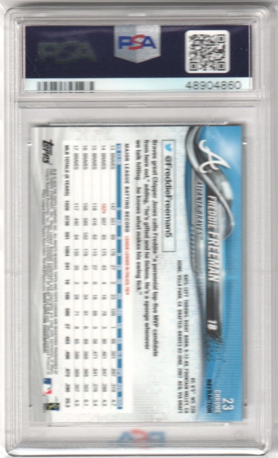 FREDDIE FREEMAN 2018 Topps Chrome X-Fractor #23 - PSA 10 - BRAVES DODGERS - Image 2