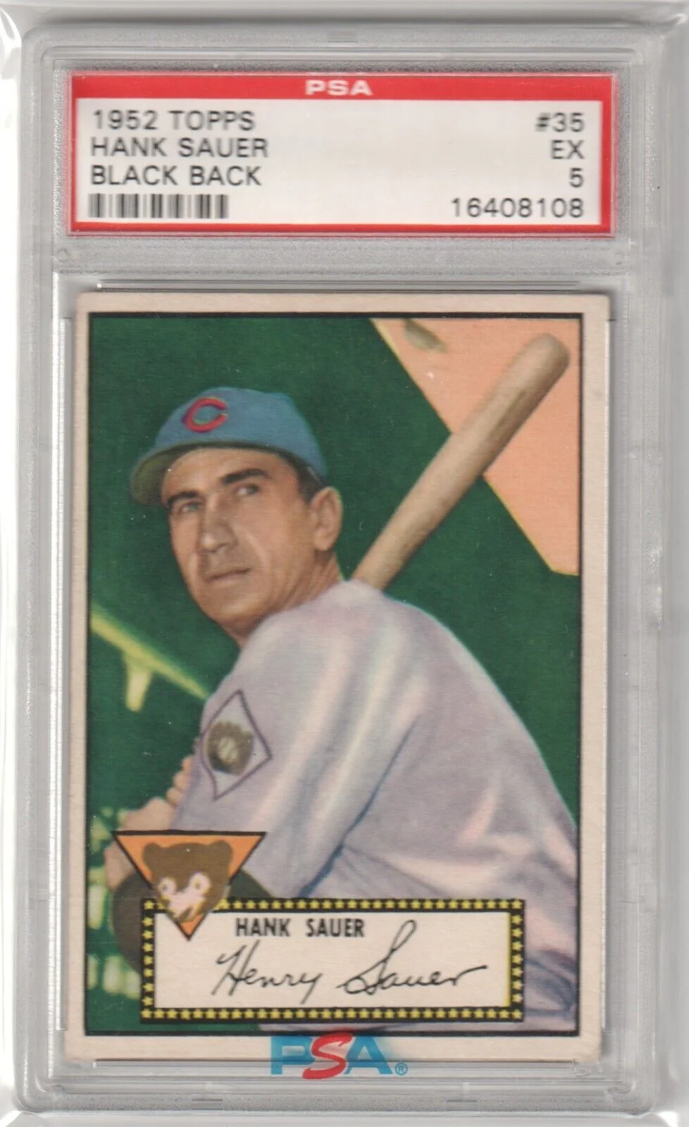 HANK BAUER 1952 Topps Black Back #35 PSA 5 EX - CUBS