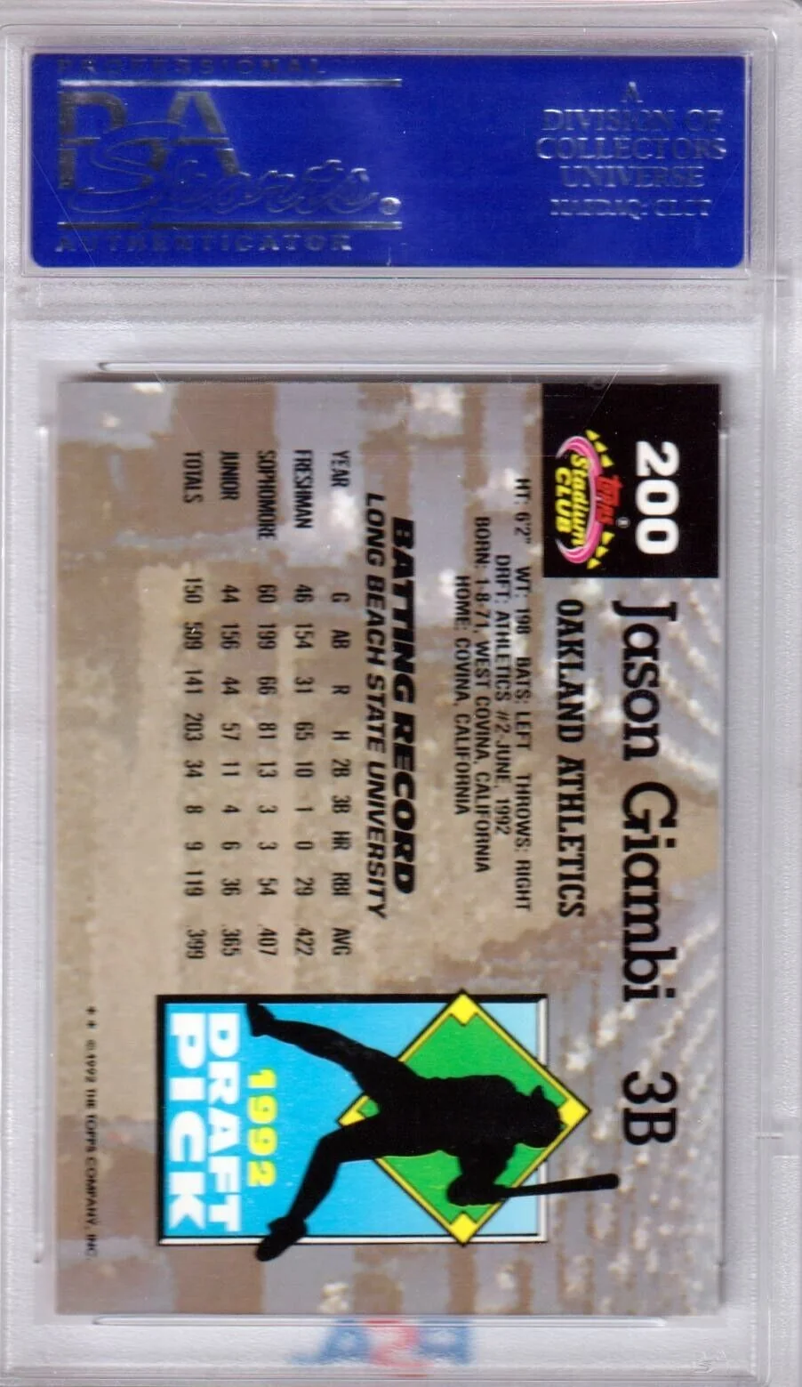 JASON GIAMBI 1993 Topps Stadium Club Murpy #200 PSA 10 GEM MINT - ATHLETICS - Image 2