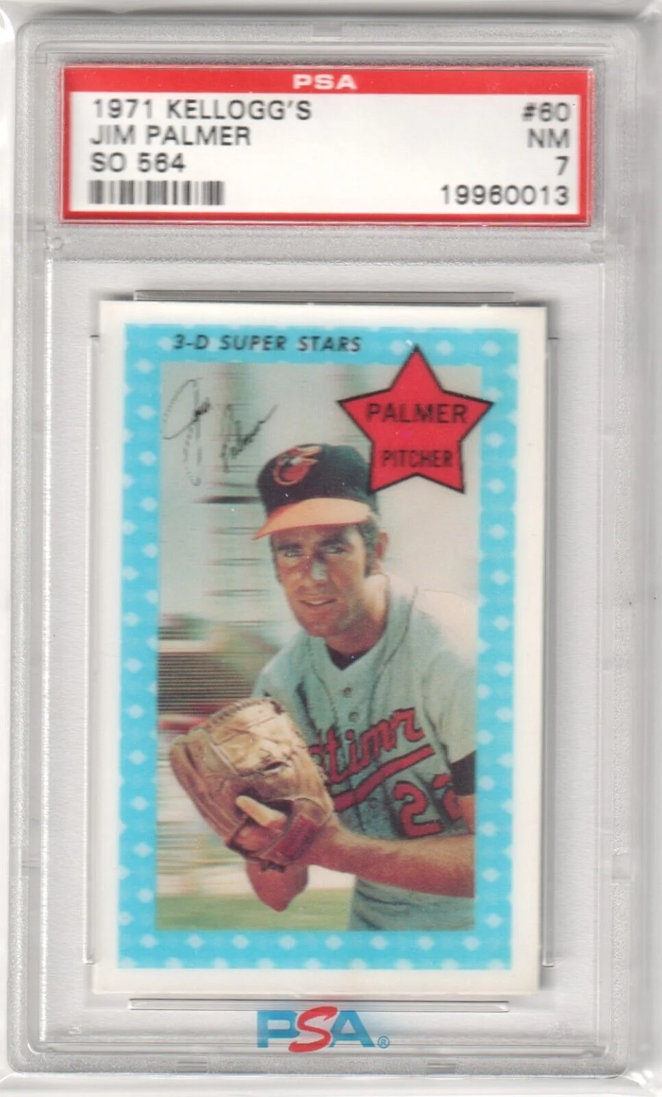 JIM PALMER 1973 Kellogg's 3-D Super Stars #60 PSA 7 NM - ORIOLES
