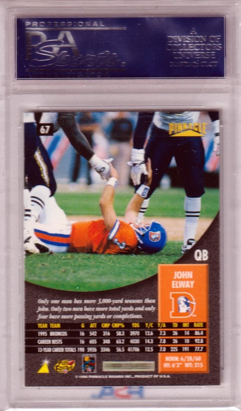 JOHN ELWAY 1996 Pinnacle #67 PSA 10 GEM MINT - BRONCOS - Image 2
