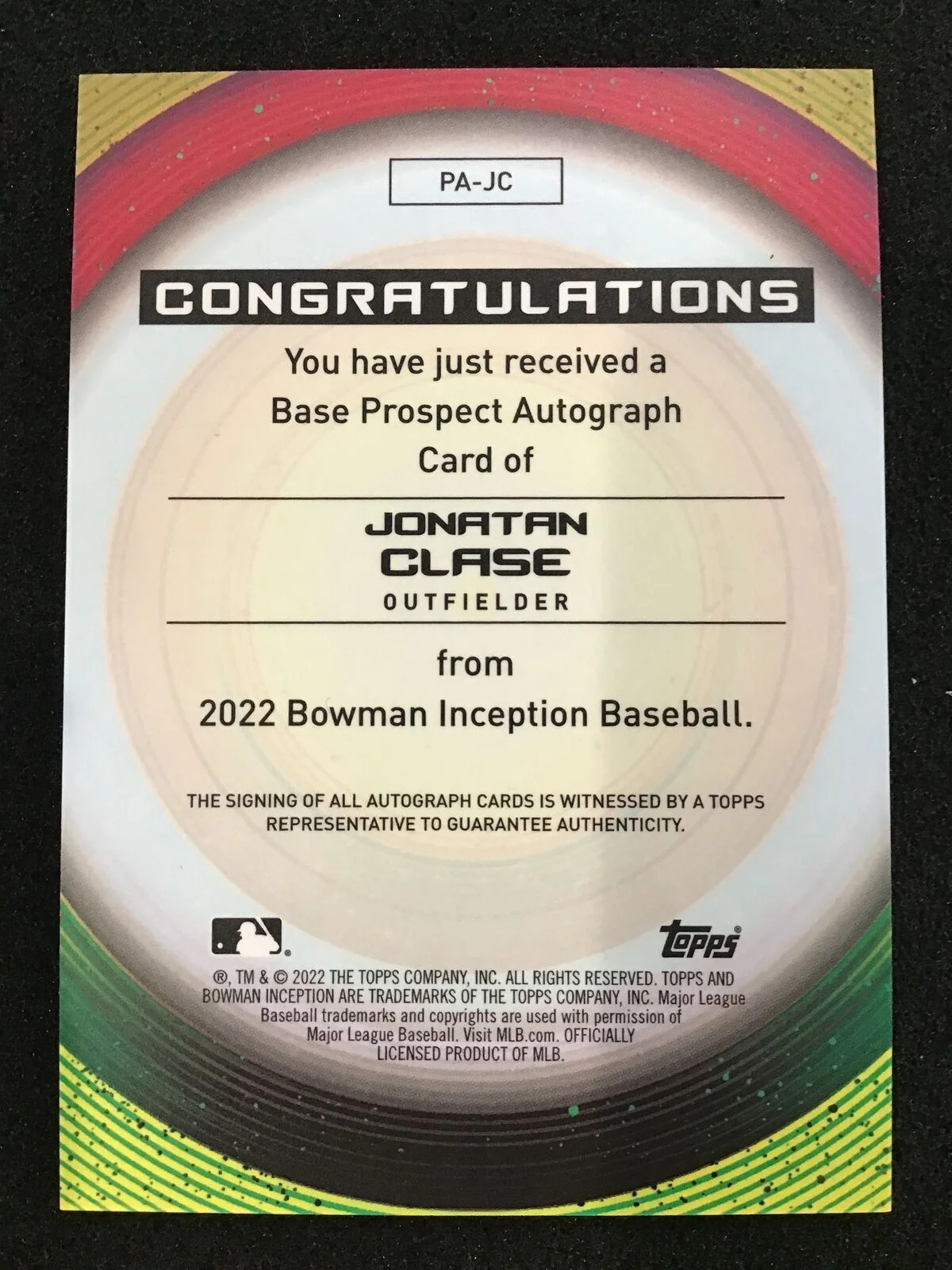 Jonatan Clase 2022 Bowman Inception #51 Blue Auto /99 SP - Image 2