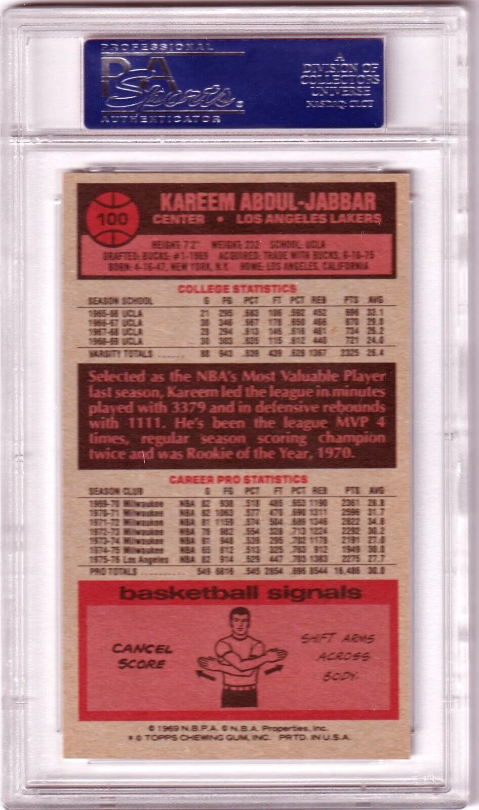 KAREEM ABDUL-JABBAR 1976-77 Topps #100 Graded PSA 7 NM - LAKERS - Image 2