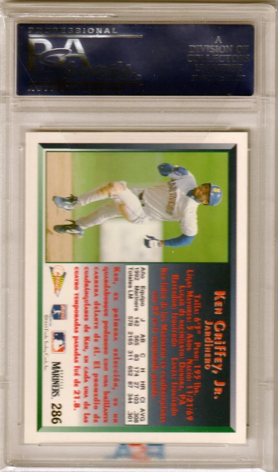 KEN GRIFFEY JR 1993 Pacific Spanish #286 PSA 10 GEM MINT - MARINERS - Image 2