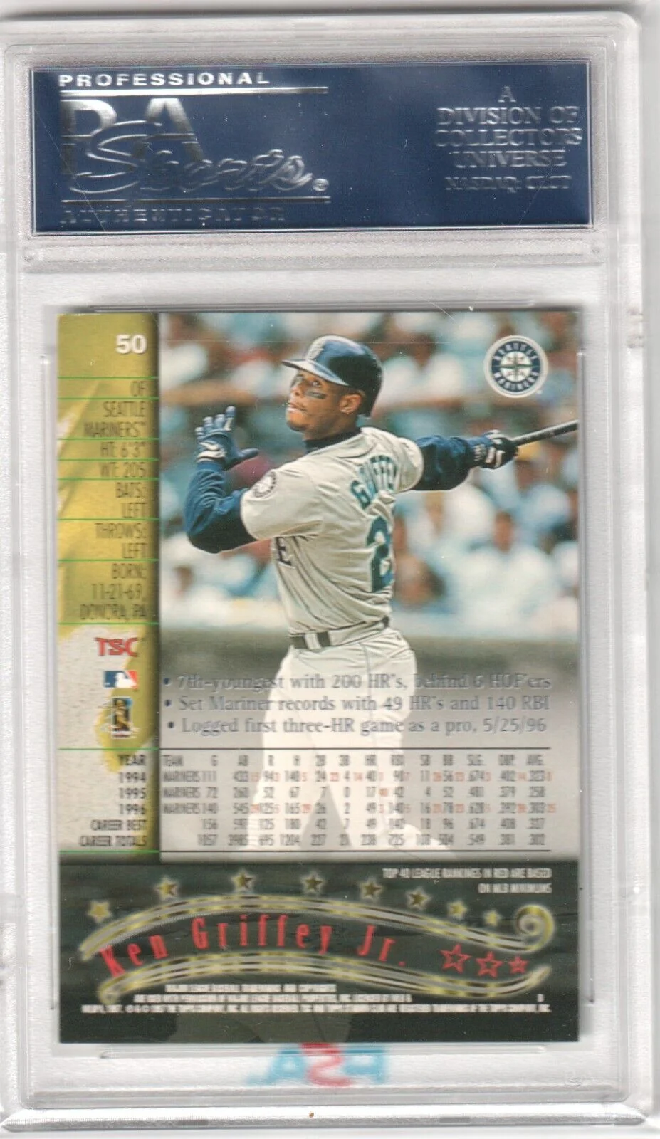 KEN GRIFFEY JR 1997 Topps Stadium Club #50 PSA 10 GEM MINT - MARINERS - Image 2
