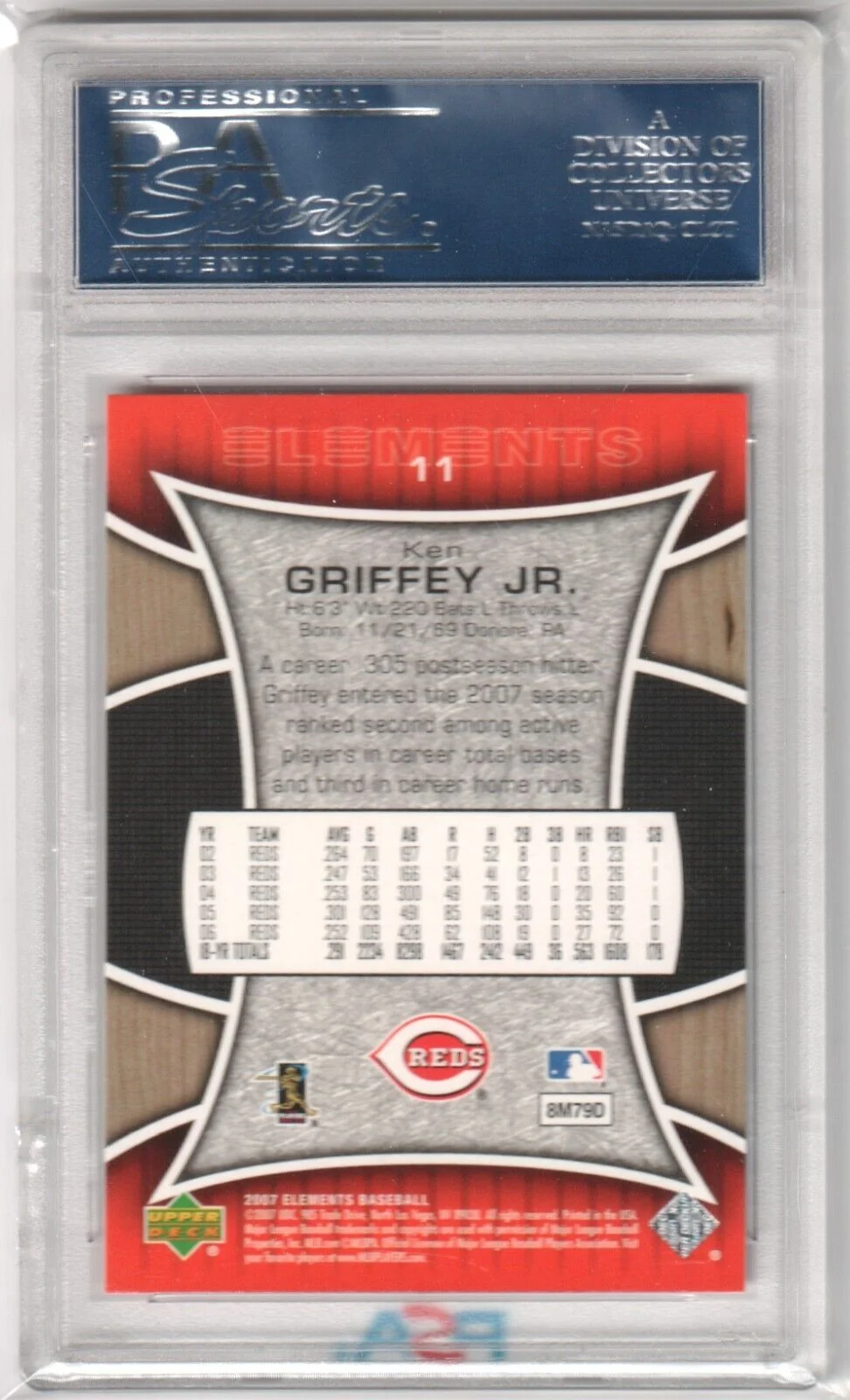 KEN GRIFFEY JR 2007 Upper Deck Elements #11 PSA 10 GEM MINT - REDS - Image 2