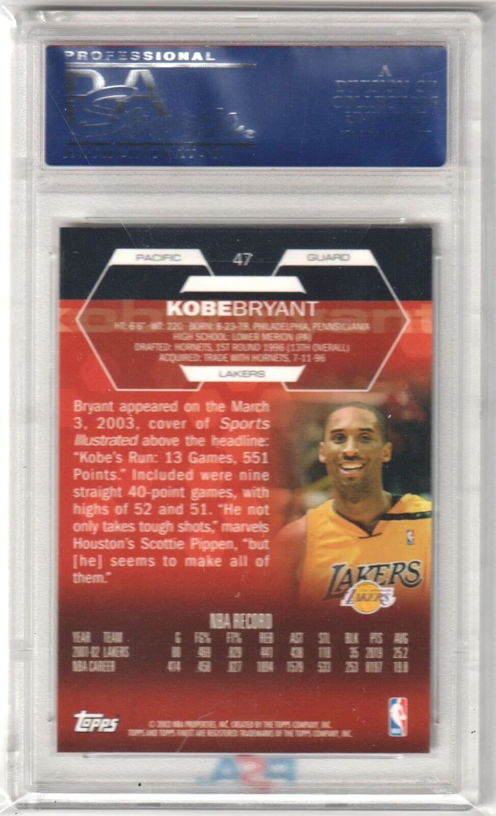 KOBE BRYANT 2002-03 Topps Finest #47 Graded PSA 10 GEM MINT - LAKERS - Image 2