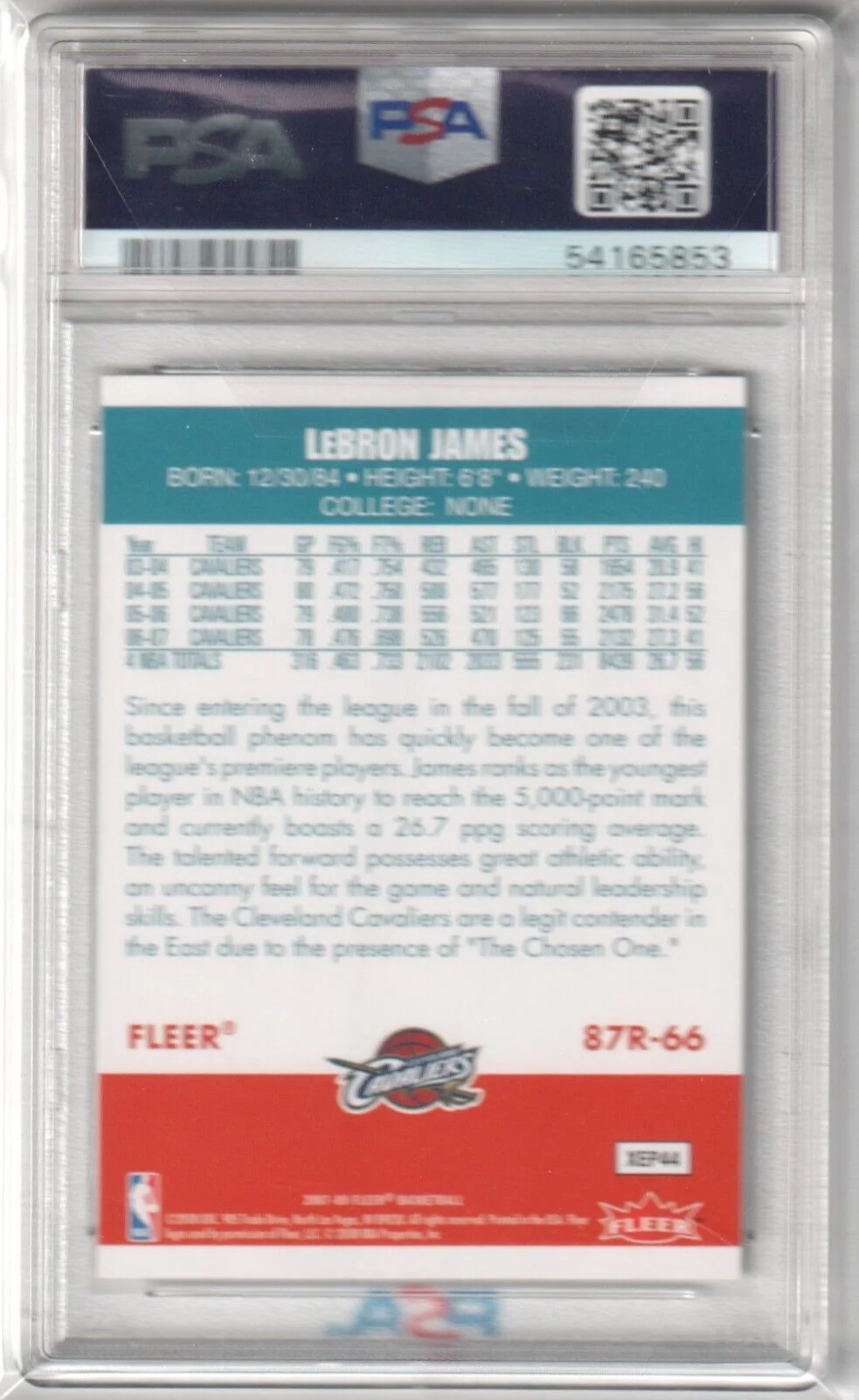 LEBRON JAMES 2007-08 Fleer 1987 Retro #66 PSA 8 NM-MT - LAKERS - Image 2