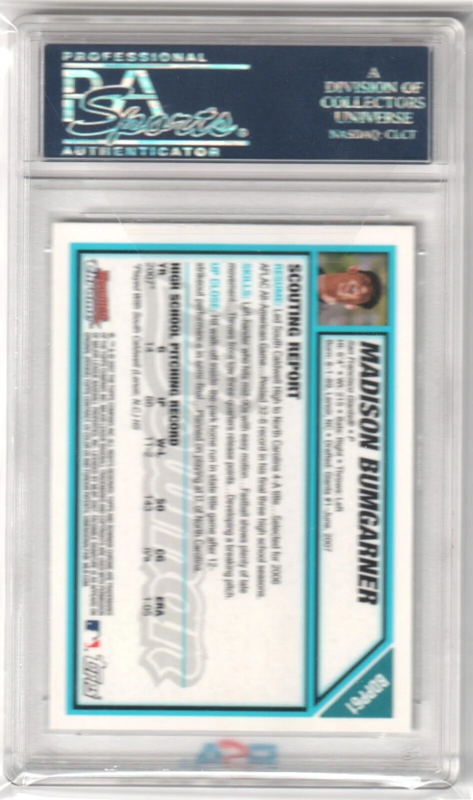 MADISON BUMGARNER 2007 Bowman Chrome Draft #BDPP61 PSA 10 GEM MINT - GIANTS - Image 2