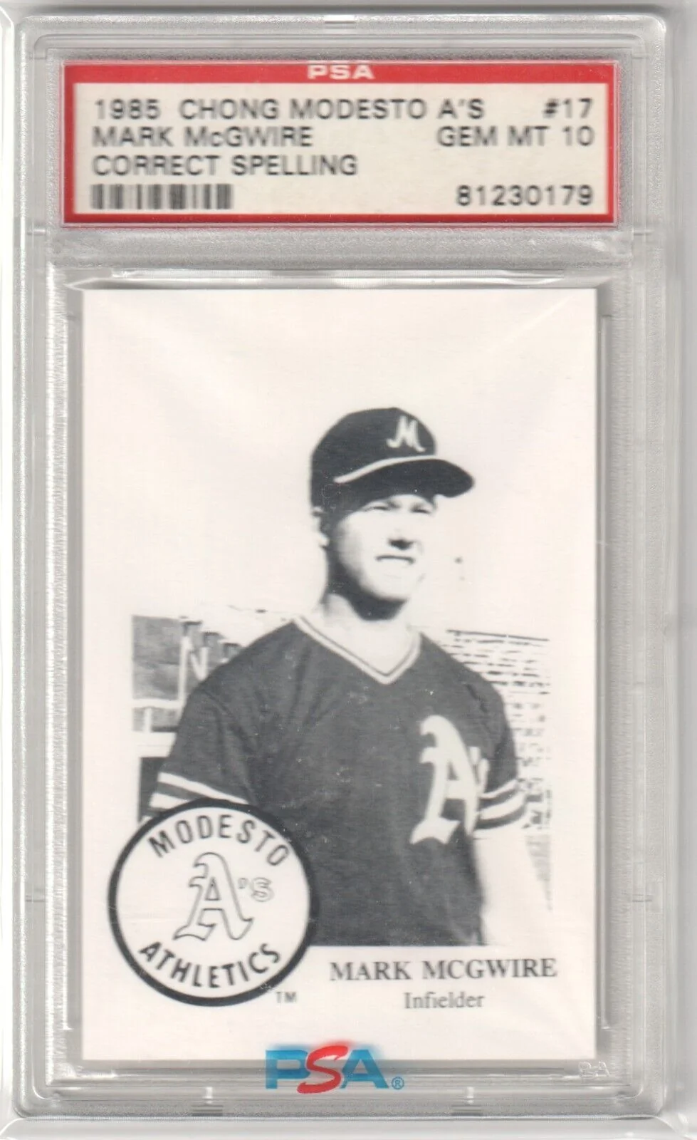 MARK McGWIRE 1985 Chong Modesto A's RC Rookie #17 PSA 10 GEM MINT - ATHLETICS