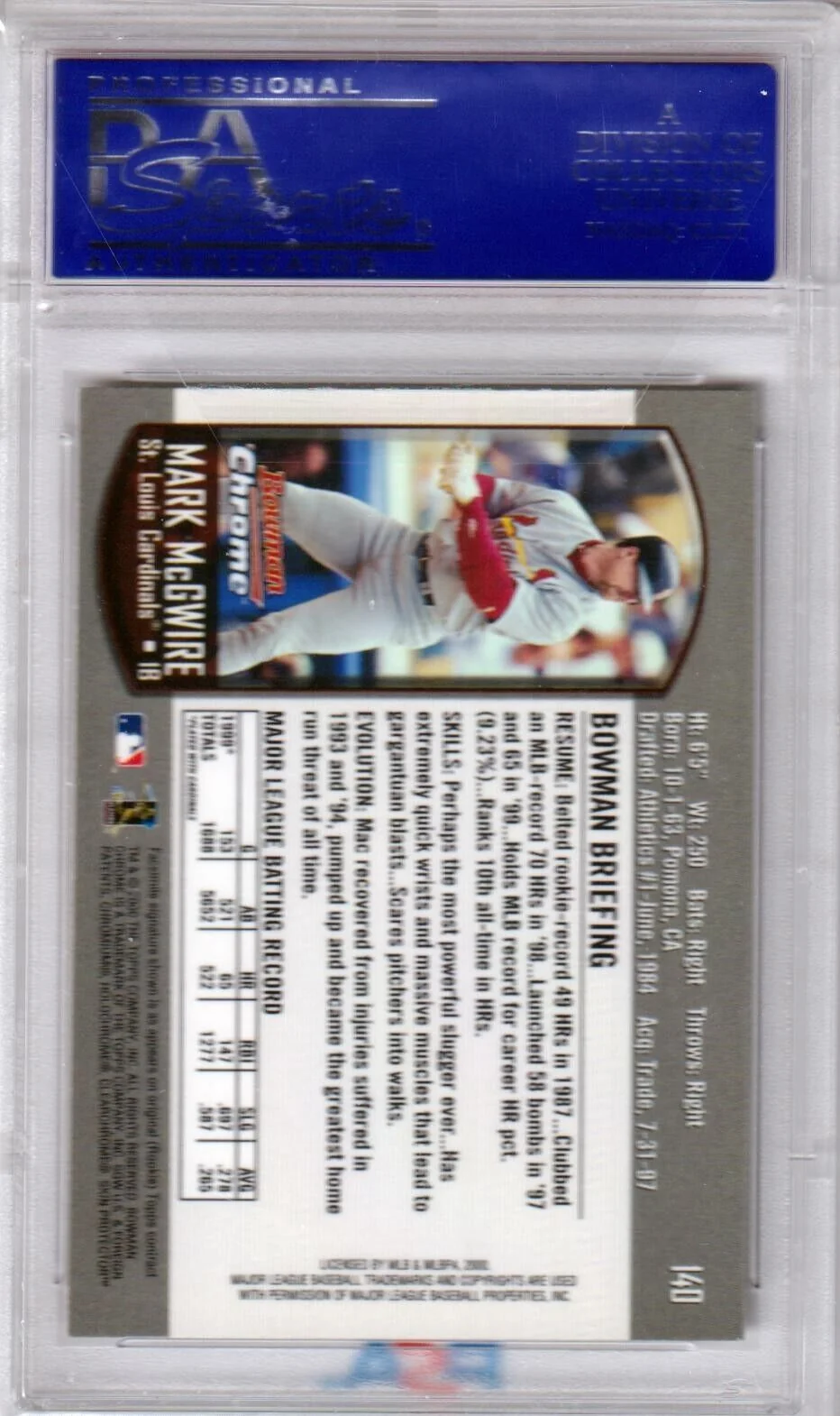 MARK McGWIRE 2000 Bowman Chrome #140 PSA 10 GEM MINT - CARDINALS - Image 2