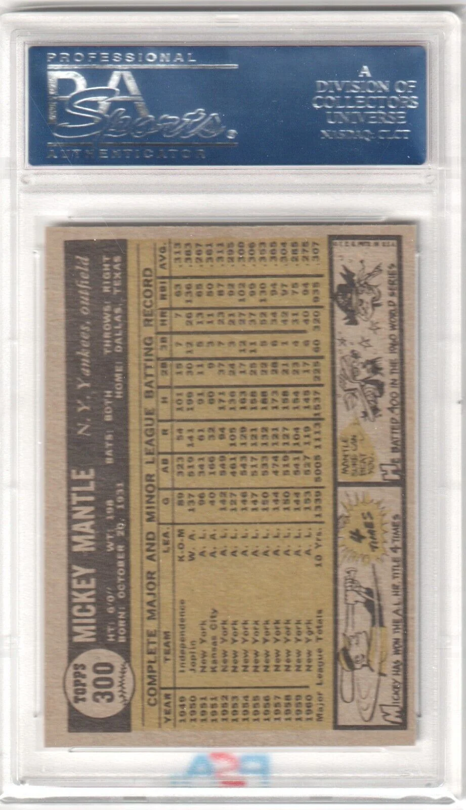 MICKEY MANTLE 1961 Topps #300 PSA 7 NM - YANKEES - Image 2