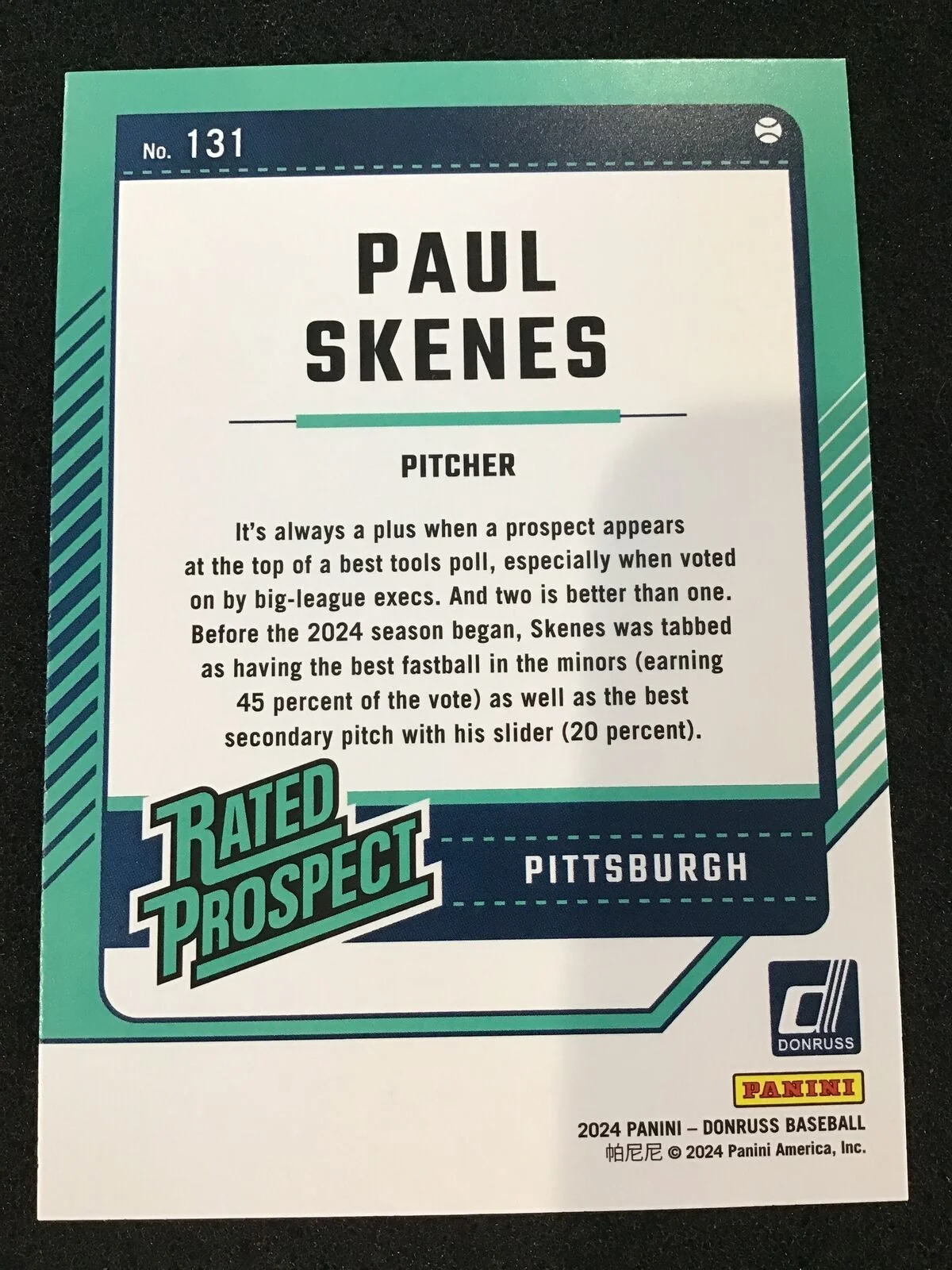 Paul Skenes 2024 Donruss Rated Prospect #131 Pirates - Image 2