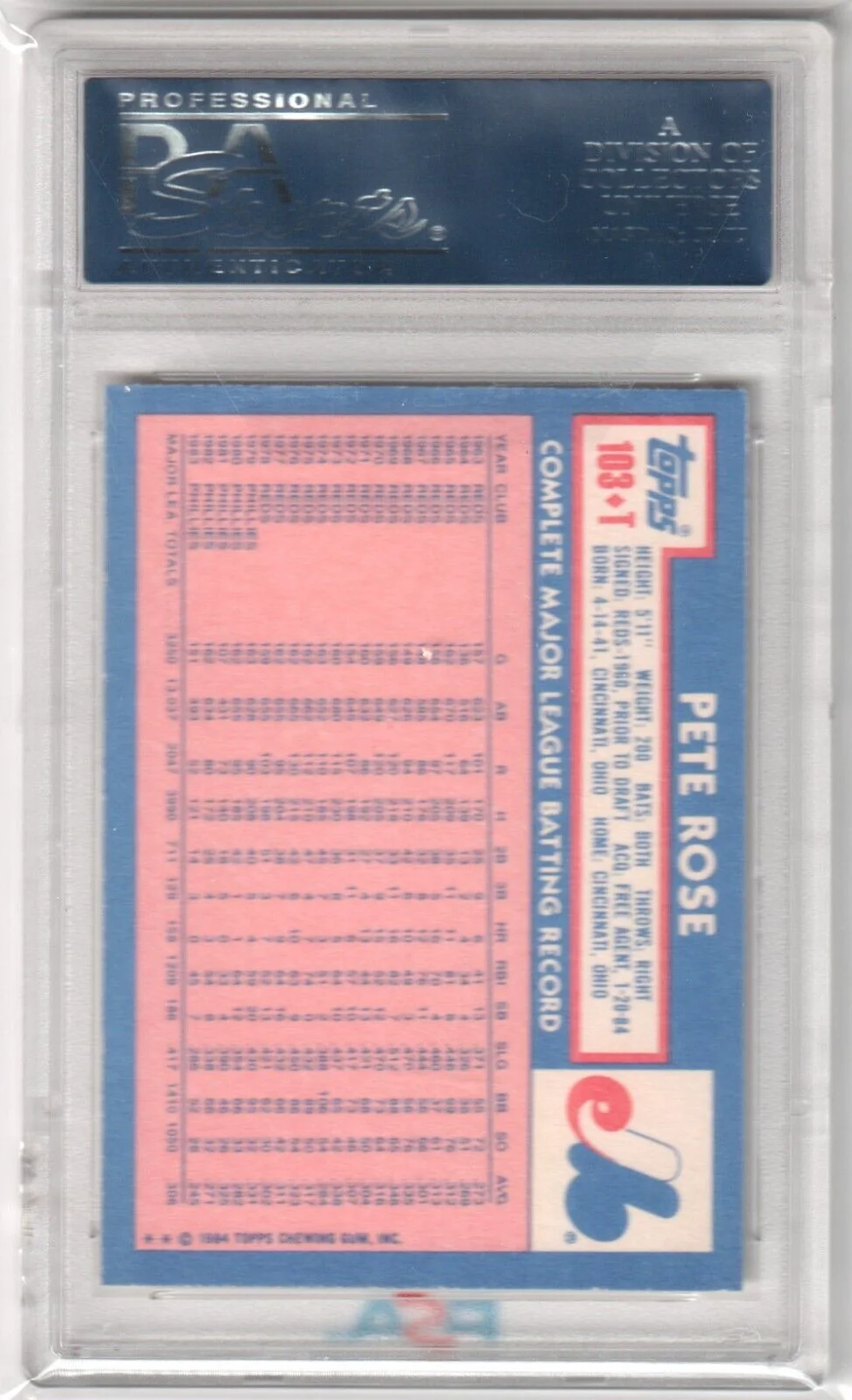 PETE ROSE 1984 Topps Traded #103T PSA 8 NM-MT - EXPOS - Image 2