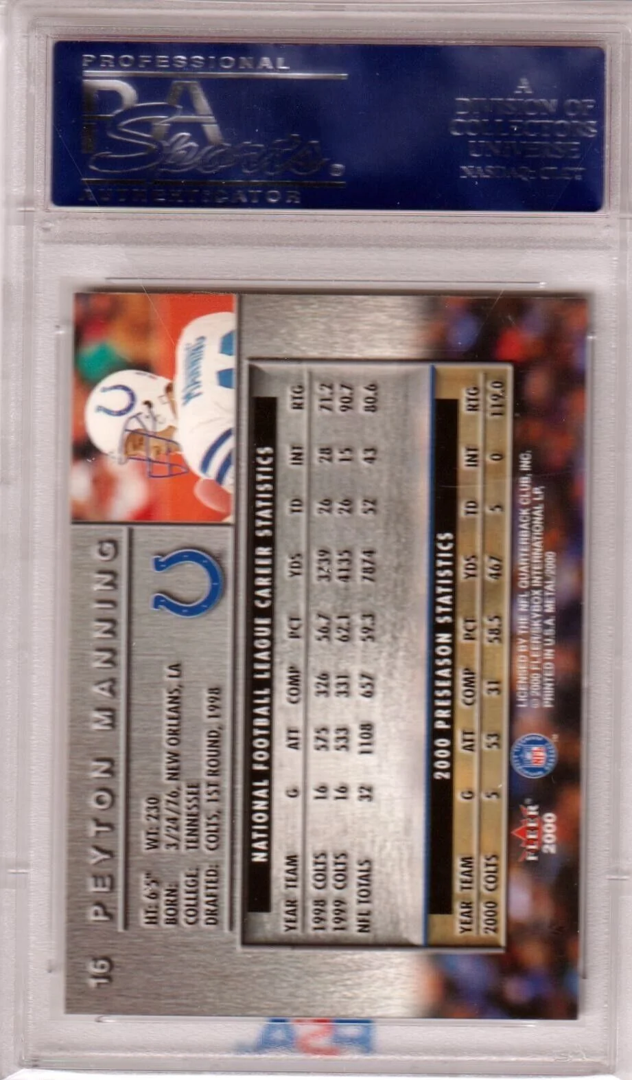PEYTON MANNING 2000 Fleer Metal #16 PSA 10 GEM MINT - COLTS POP 4 - Image 2