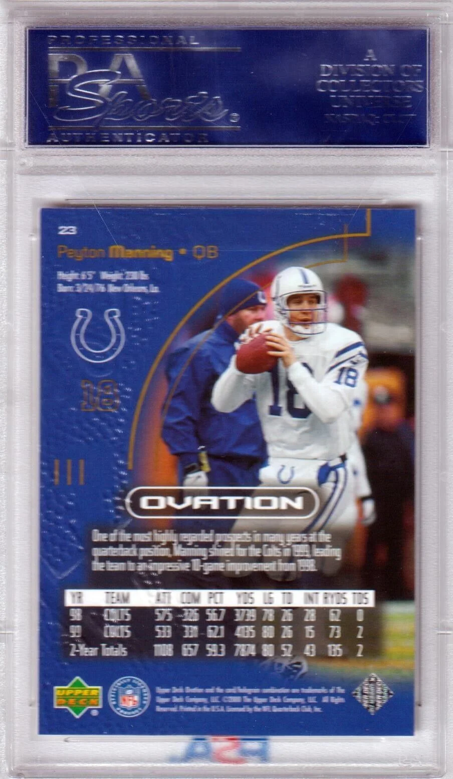 PEYTON MANNING 2000 Upper Deck Ovation #23 PSA 10 GEM MINT - COLTS POP 23 - Image 2