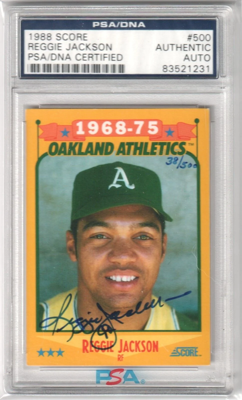 REGGIE JACKSON 1988 Score Autograph Auto #500 PSA DNA Authentic