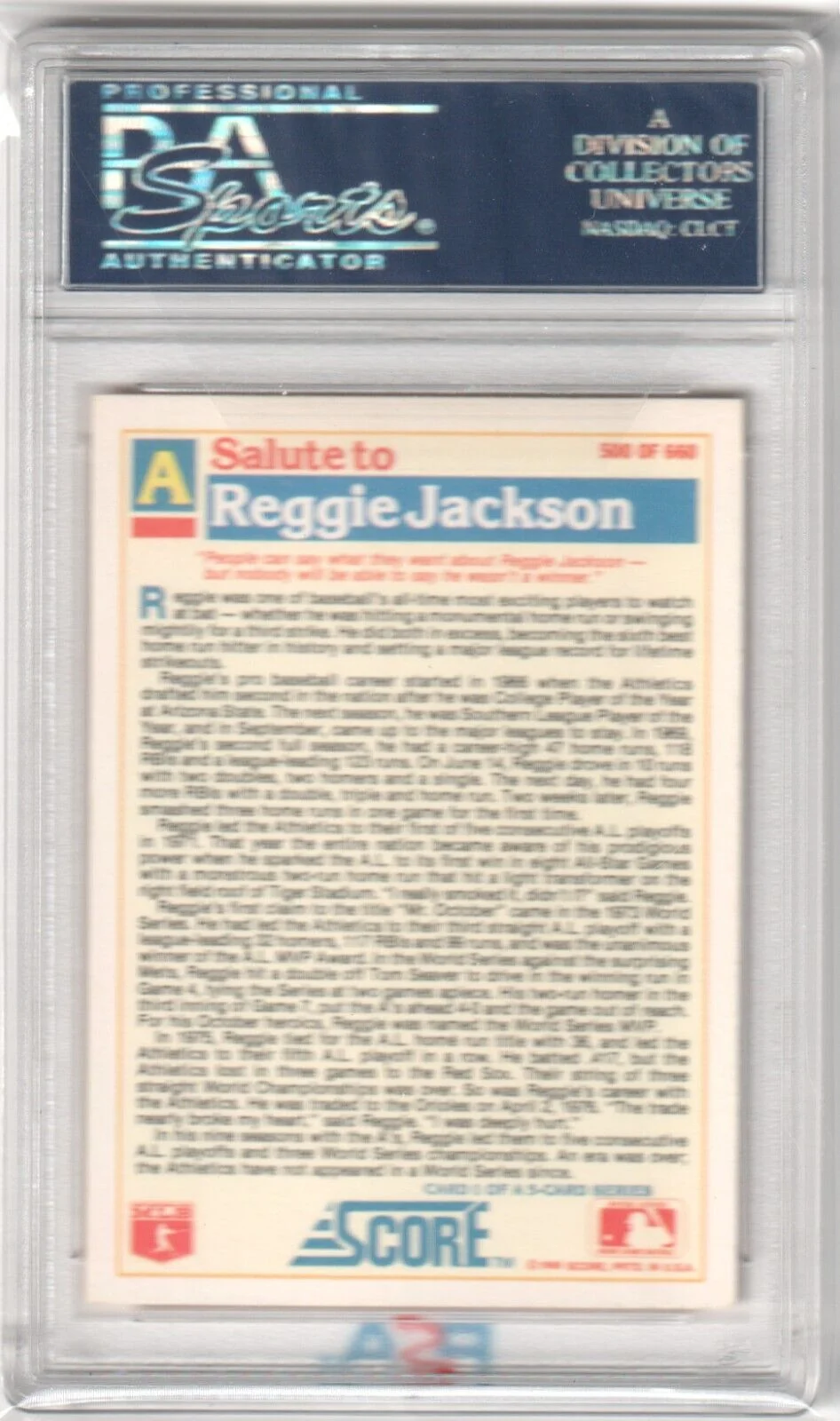 REGGIE JACKSON 1988 Score Autograph Auto #500 PSA DNA Authentic - Image 2