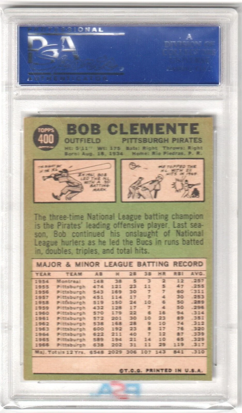ROBERTO CLEMENTE 1967 Topps #300 PSA 7 EX-MT - PIRATES - Image 2
