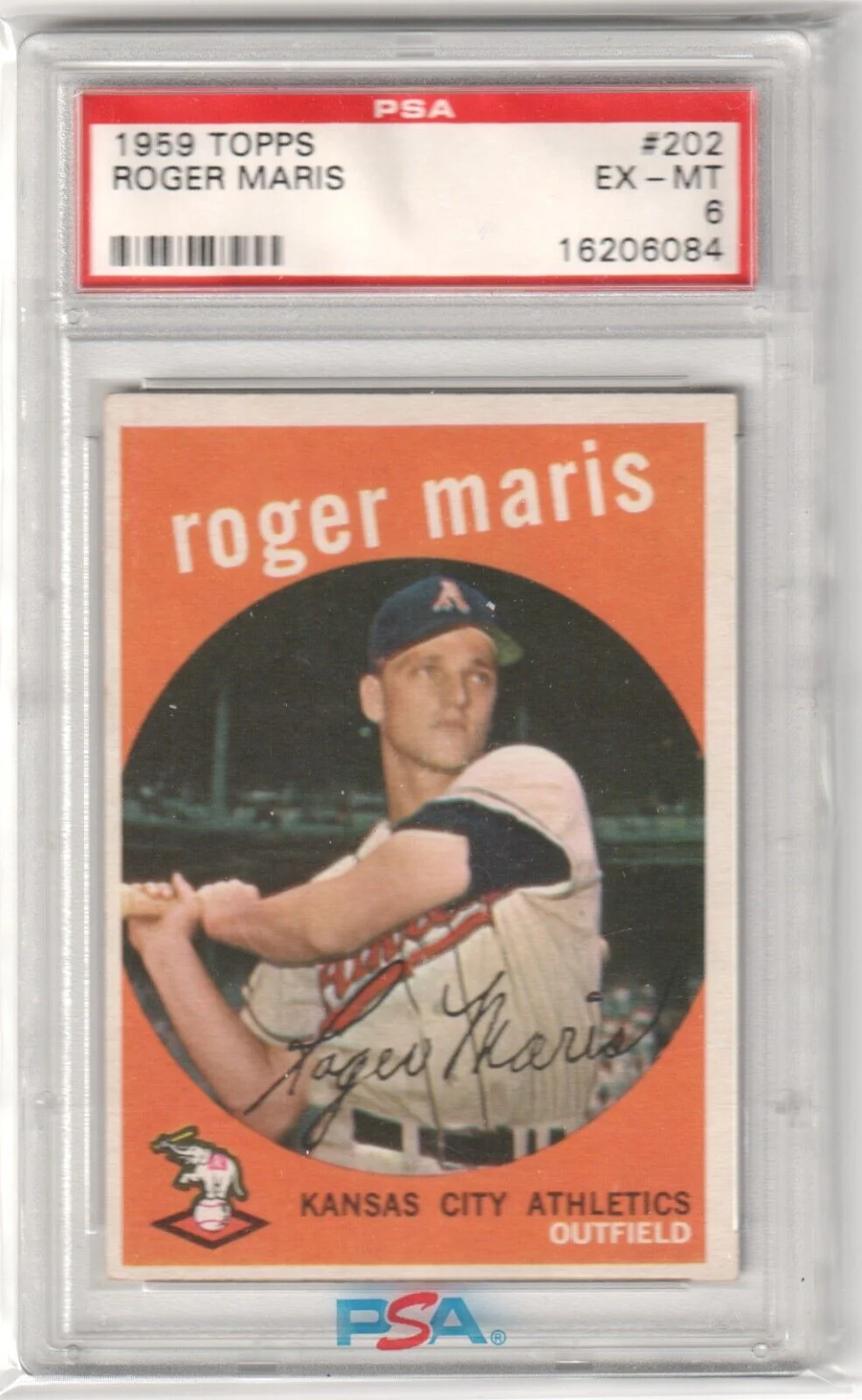 ROGER MARIS 1959 Topps #202 Graded PSA 6 EX-MT