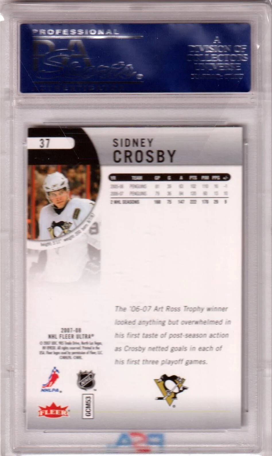 SIDNEY CROSBY 2007 Fler Ultra #37 PSA 10 GEM MINT - PENGUINS - Image 2