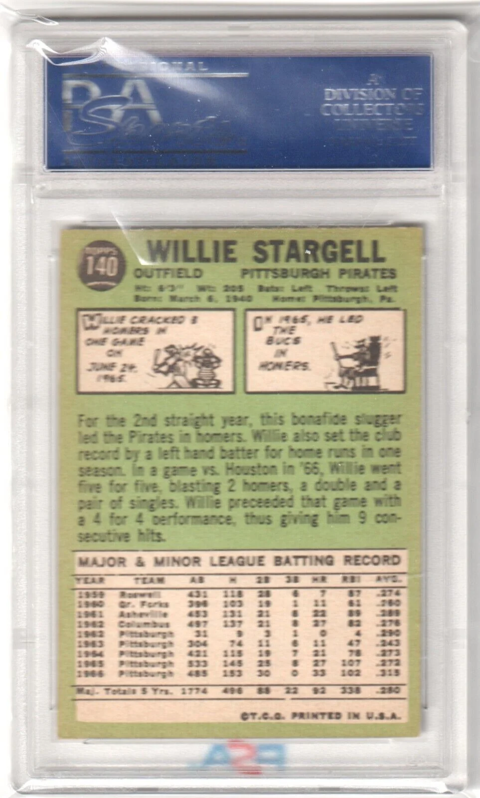 WILLIE STARGELL 1967 Topps #140 PSA 8 NM-MT - PIRATES - Image 2