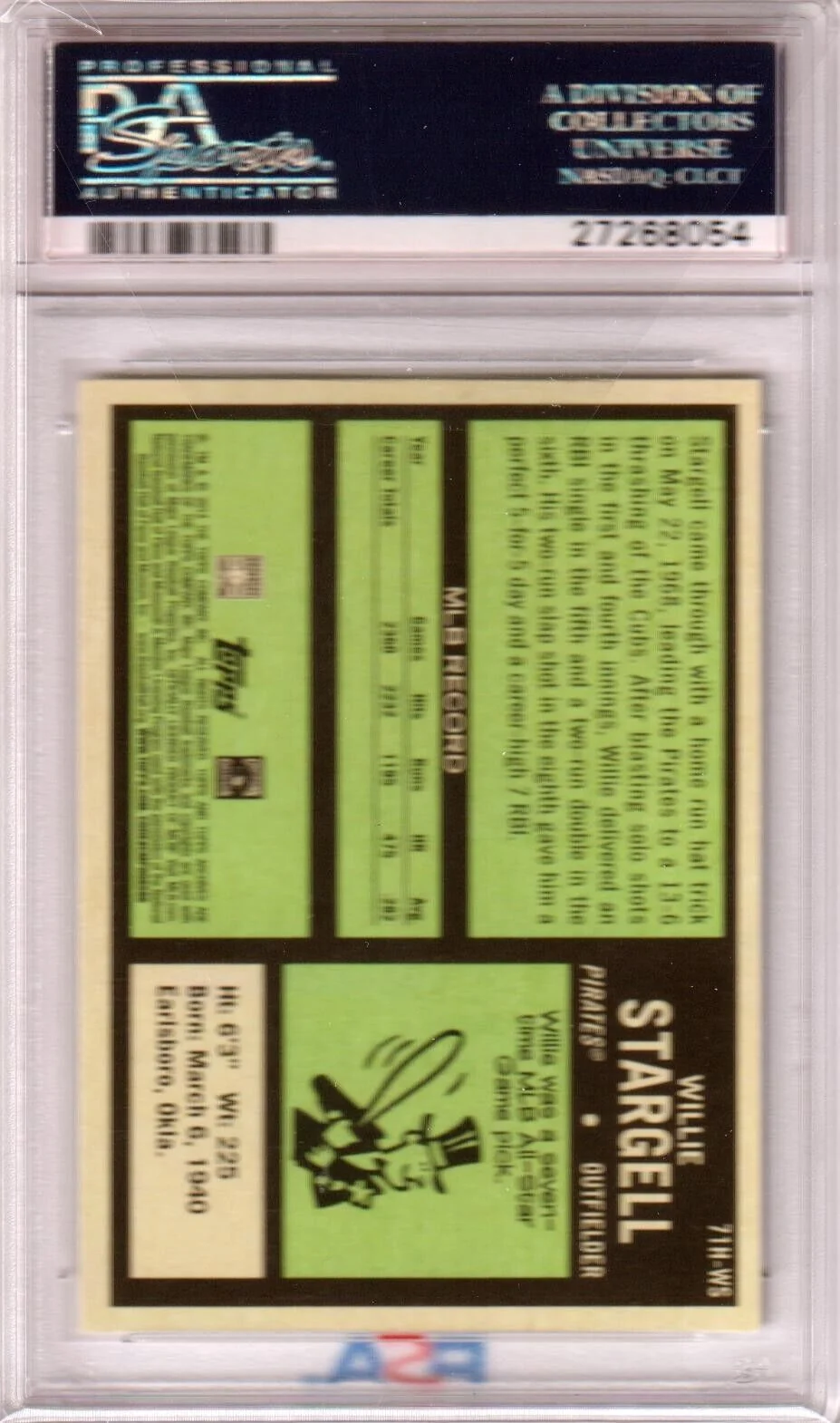 WILLIE STARGELL 2014 Topps Archives 1971-72 Hockey PSA 10 GEM MINT - PIRATES - Image 2